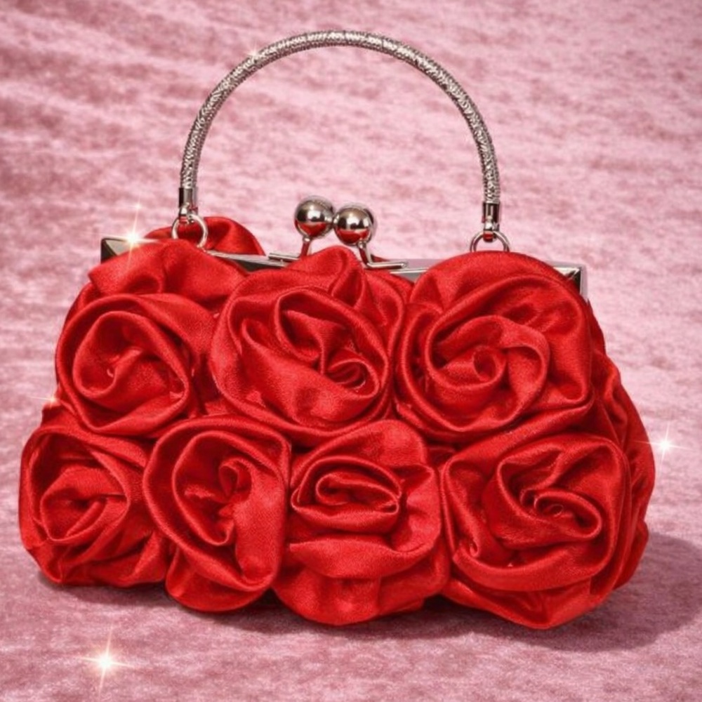 Rose Garden Red Clutch with 3D Detail NWT by TU.LX